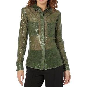 Guess Women’s Maya Sheer Sequin Button Up Shirt size S NWT Fitted Y2K